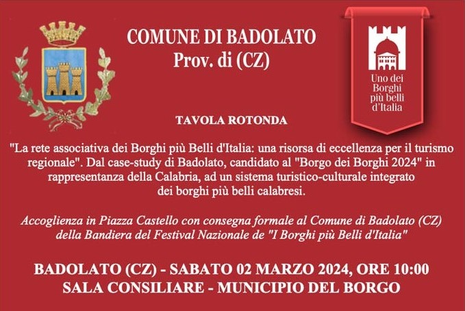 Sabato 2 marzo a Badolato tavola rotonda sui Borghi più belli d’Italia